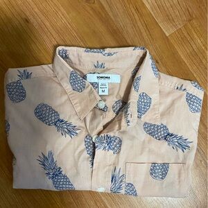 Sonoma Cream and Blue Casual Button Down Shirt Boys M